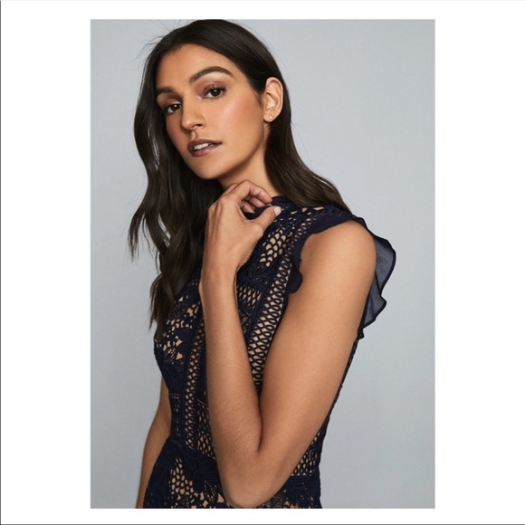 Reiss Navy Lace Mini Dress - Picture 9 of 12